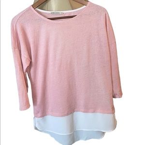 Pink layered look 3/4 sleeve blouse